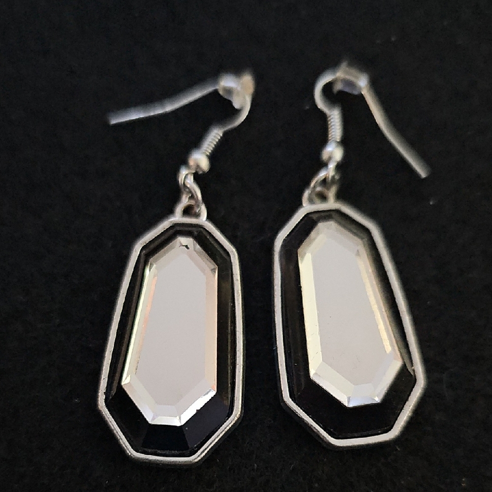 Elegant Silver and Black Drop Earrings